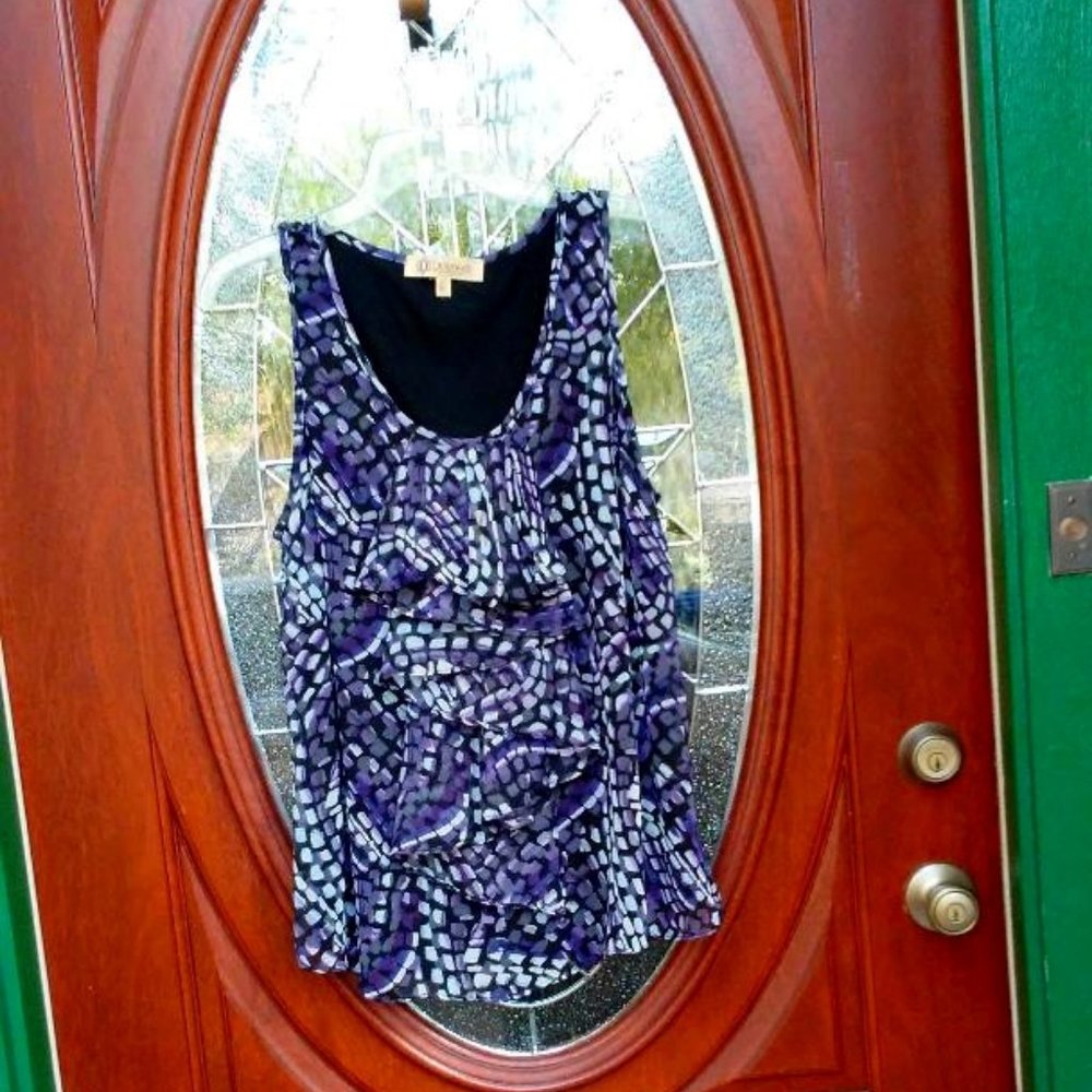 Democracy Purple/Black/White Paisley Sleeveless Round Neck Lined Top Size L - Picture 1 of 4